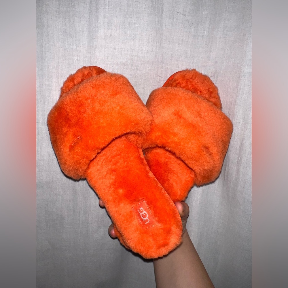 Size 8 Bright Orange Cozette Womens Sheepskin Wool Slide Sandals